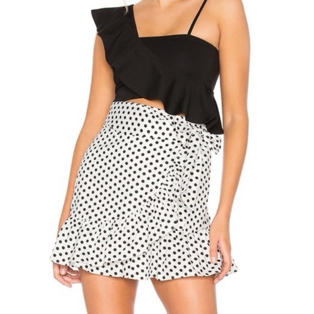 Revolve Tularosa Polka Dot Ruffle Mini Wrap Skirt Size S